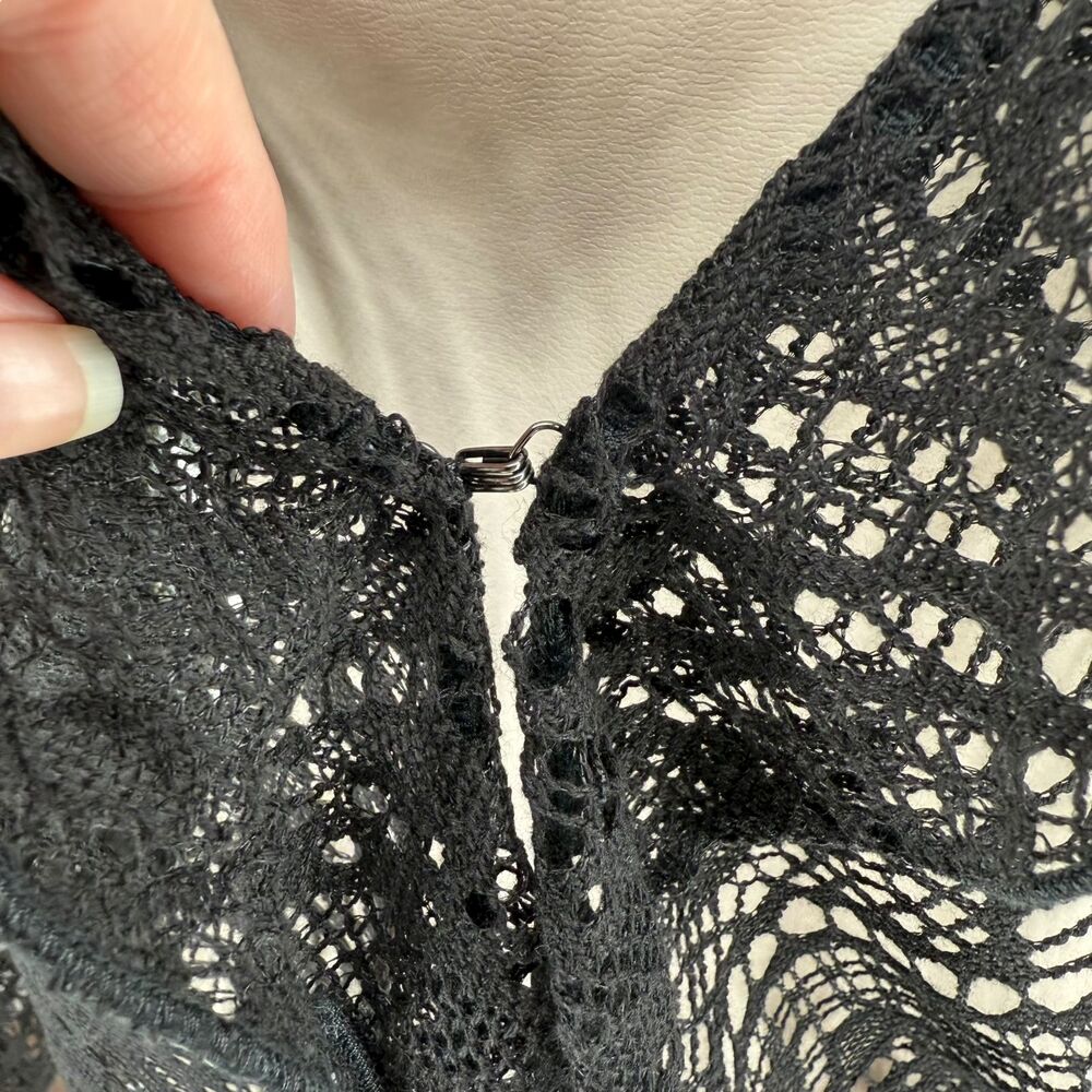 Vintage J. Jill Lace Cardigan Large Petite Black Sheer Ruffle Long Sleeve Boho - Picture 4 of 12